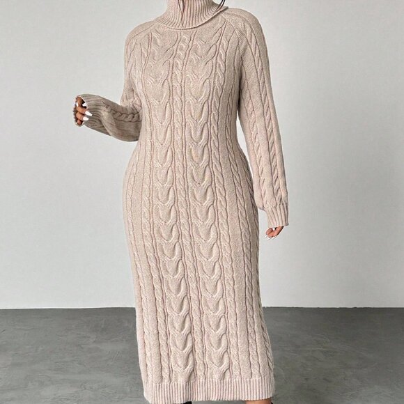 Apricot Casual Women's Crew Neck Midi Sweater Dress - Picture 5 of 7